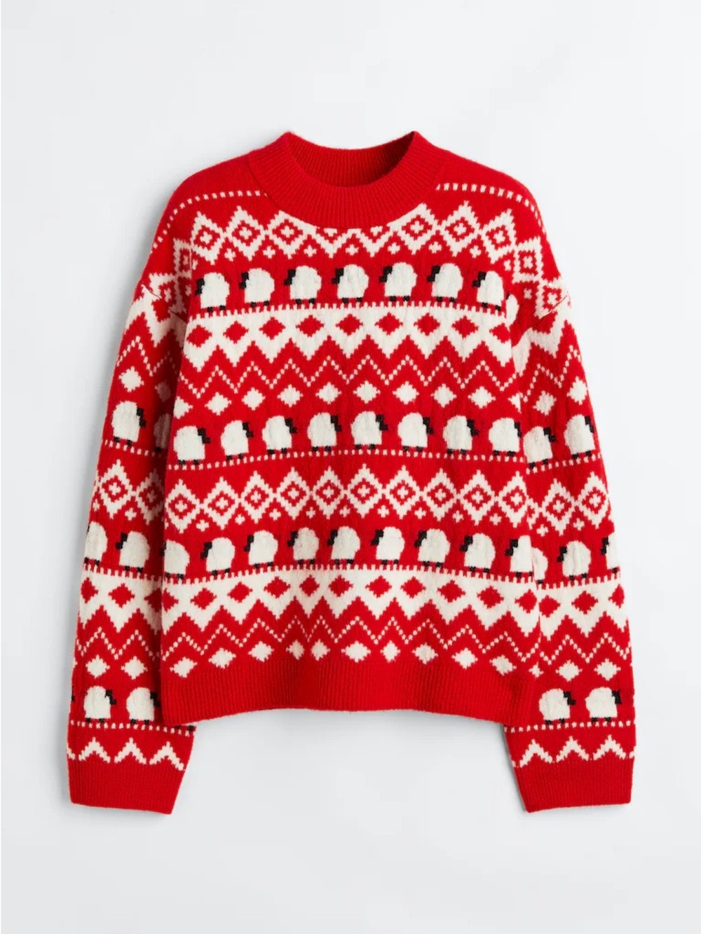 H&M Red and Cream Fair Isle Crewneck Sweater